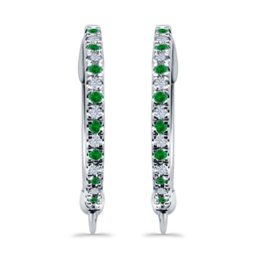 Half Eternity Hoop Earrings Round Simulated Green Emerald CZ 925 Sterling Silver (14mm)